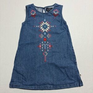 LUCKY Brand Geo Embroidered Sleeveless CALI Lucy Wash Denim Dress Girls' Size: 4